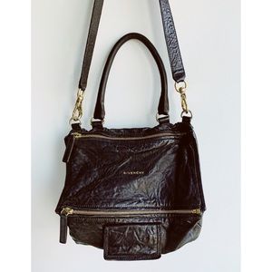 GUC Givenchy Large Pandora Crossbody Handbag in Black Washed Leather